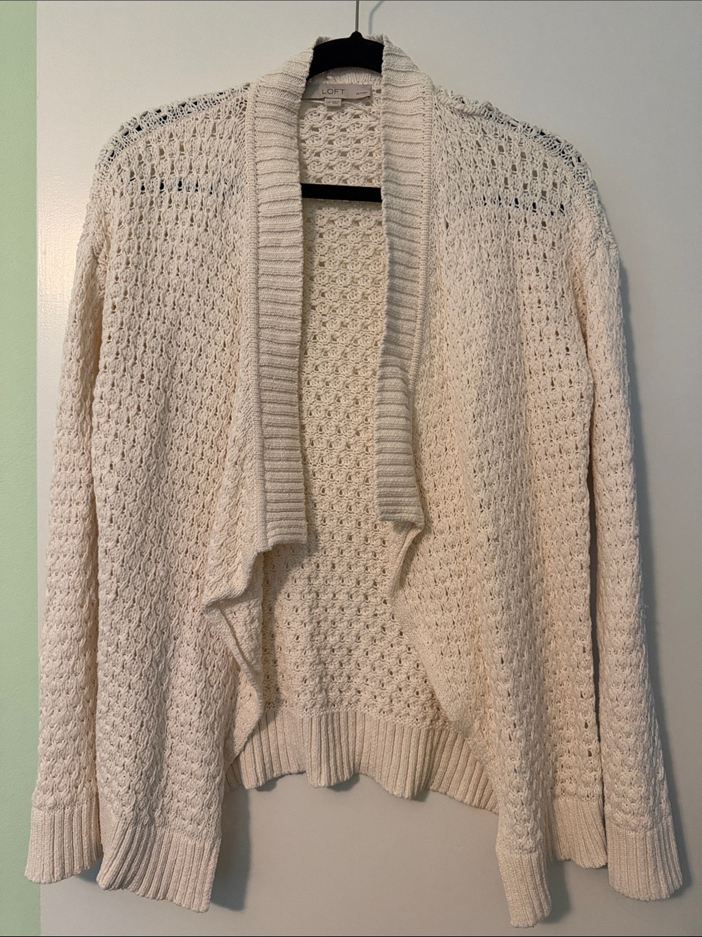 LOFT Ivory Open-Front Crochet Knit Cardigan
